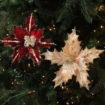 Hohe Qualität Glitzer Weihnachten Künstliche Blumen Flanell 15cm Künstliche Blume Pailletten Glitzer Weihnachtsstern DIY Dekoration