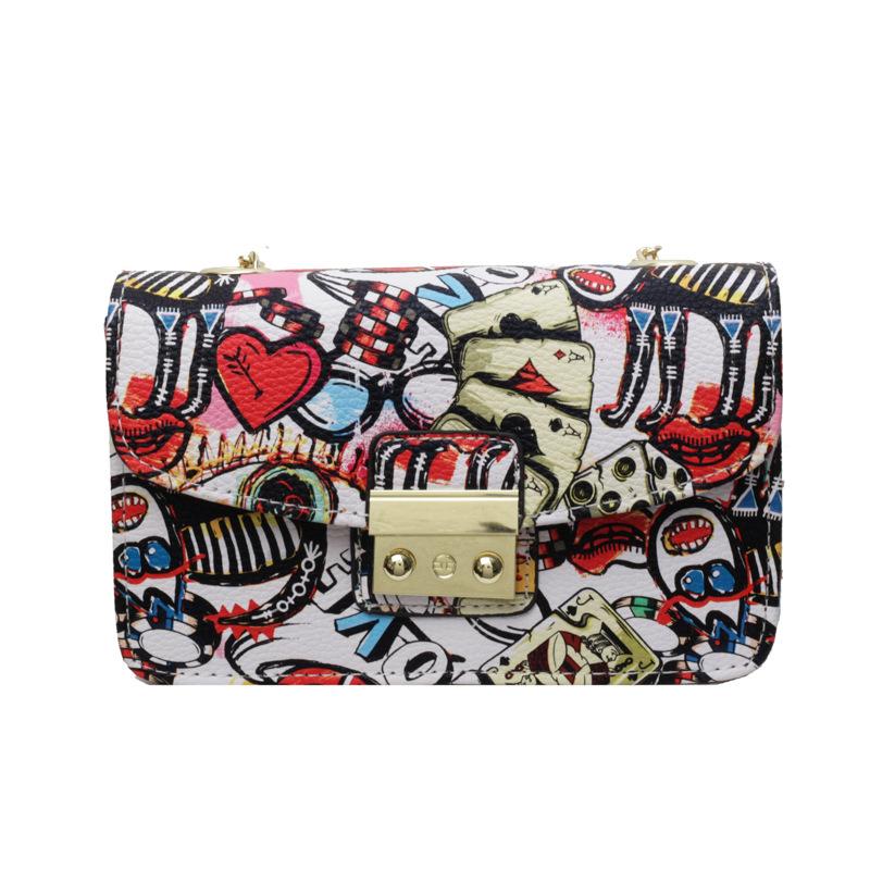 Graffiti small bag summer 2025 new Korean version fashion trend Xiaohongshu women's chain crossbody small square bag pu