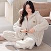 Pajamas Women'S Winter Coral Fleece Thickened Fleece Warm Autumn And Winter Flannel Can Be Worn Outside Hooded Winter Loungewear