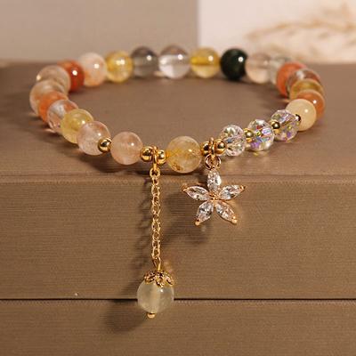 Zakol Cute Romantic Natural Crystal Stone Ball Strand Bracelets For Women Girls Dopamine Crystal Beaded Wristlet Zircon Gifts
