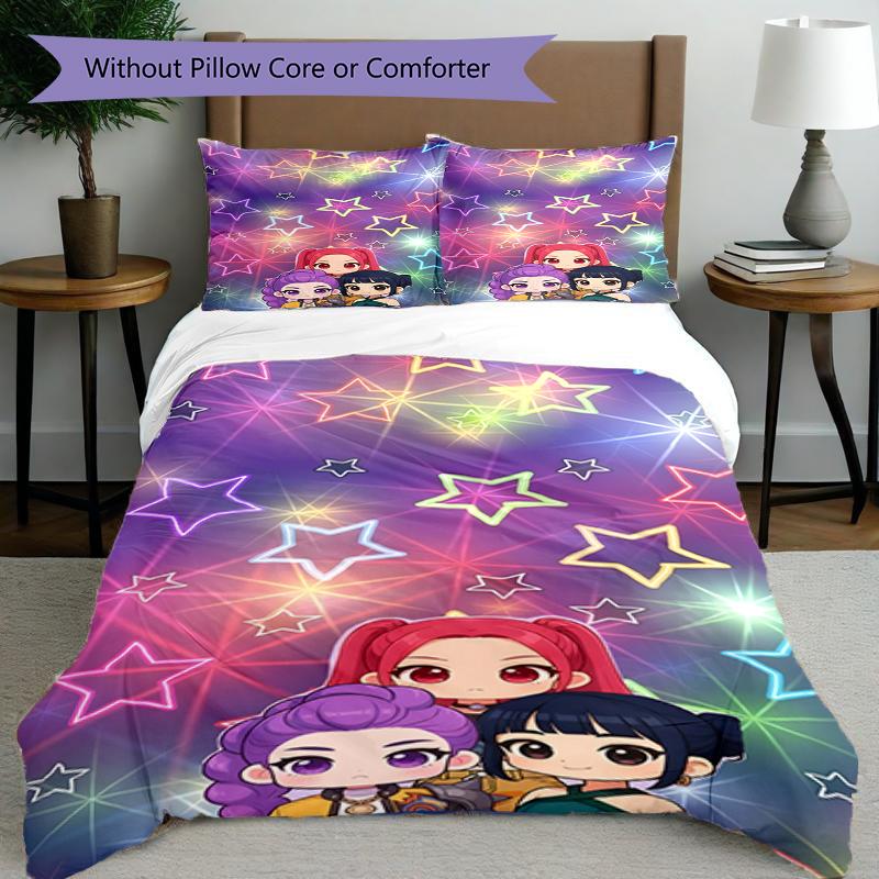 Set copripiumino 3 pezzi (1*Copripiumino + 2*Federe, Senza Nucleo),Set Biancheria da Letto con Stampa KPop Demon Hunters, Decorazione Camera da Letto, Stagione Unica, Regalo di Compleanno