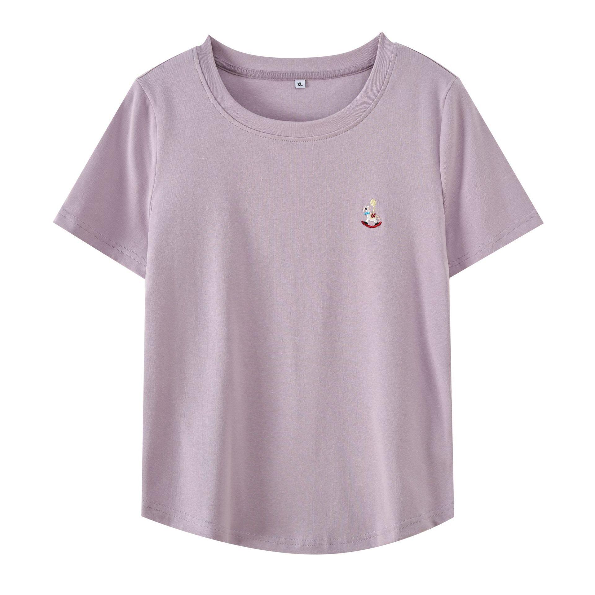 

Plus Size Women s Round Neck Summer T-shirt with Embroidered Horse Design 3XL (171-190 lbs) фиолетовый