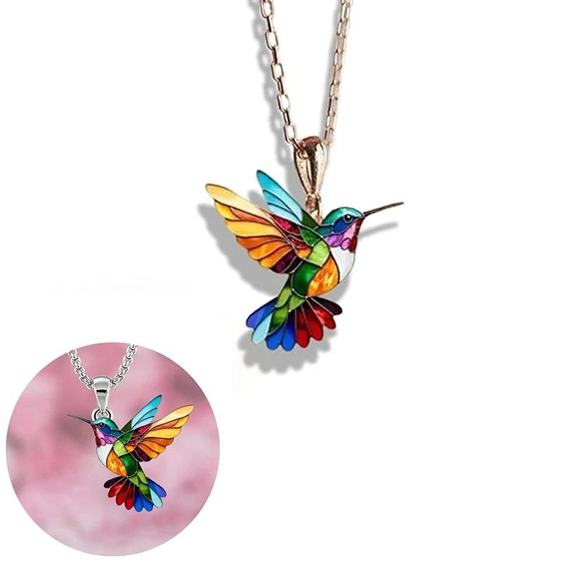 1PC Hummingbird Acrylic Colorful Bird Shape Fashion Necklace for Women Girls Neck Charms Spring Summer Jewelry  Party Gifts