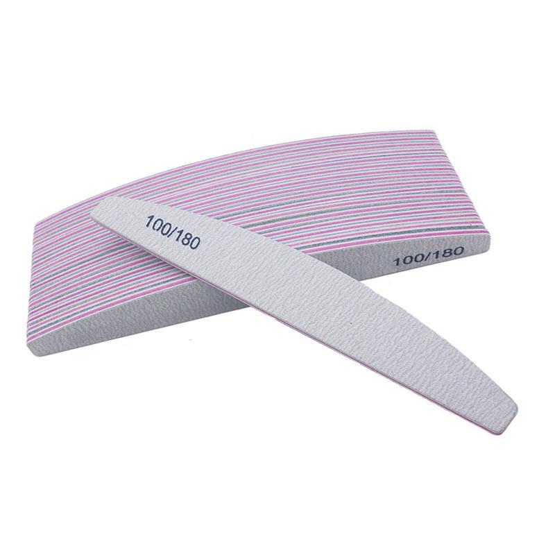 New Nail File Bufer 100/180 Grit Half Moon Nails Files Sanding Grinding Double Side Sandpaper Nail Manicure Tool ZJC04