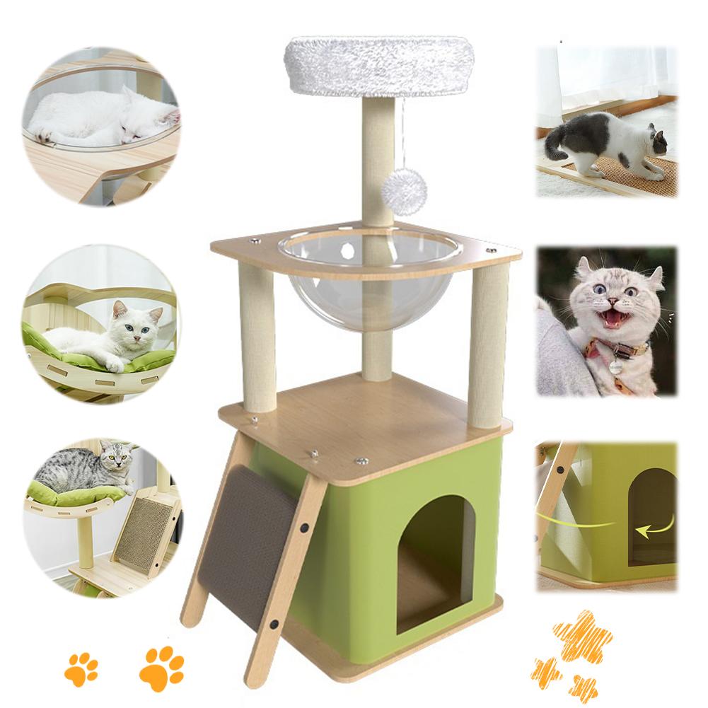 Green Cat Tree with Cat Condos Cat Scratchers Space Capsule Cat Climbing Frame Cat Tree Tower Cat Scratching Posts Pet Products