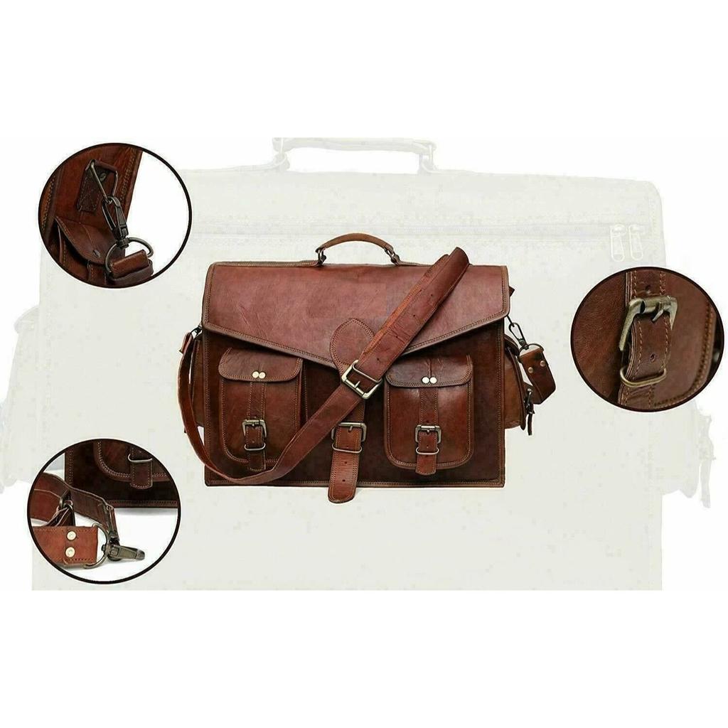 Leather Brown Messenger Shoulder Laptop Briefcase Business Bag New Men's Vintage