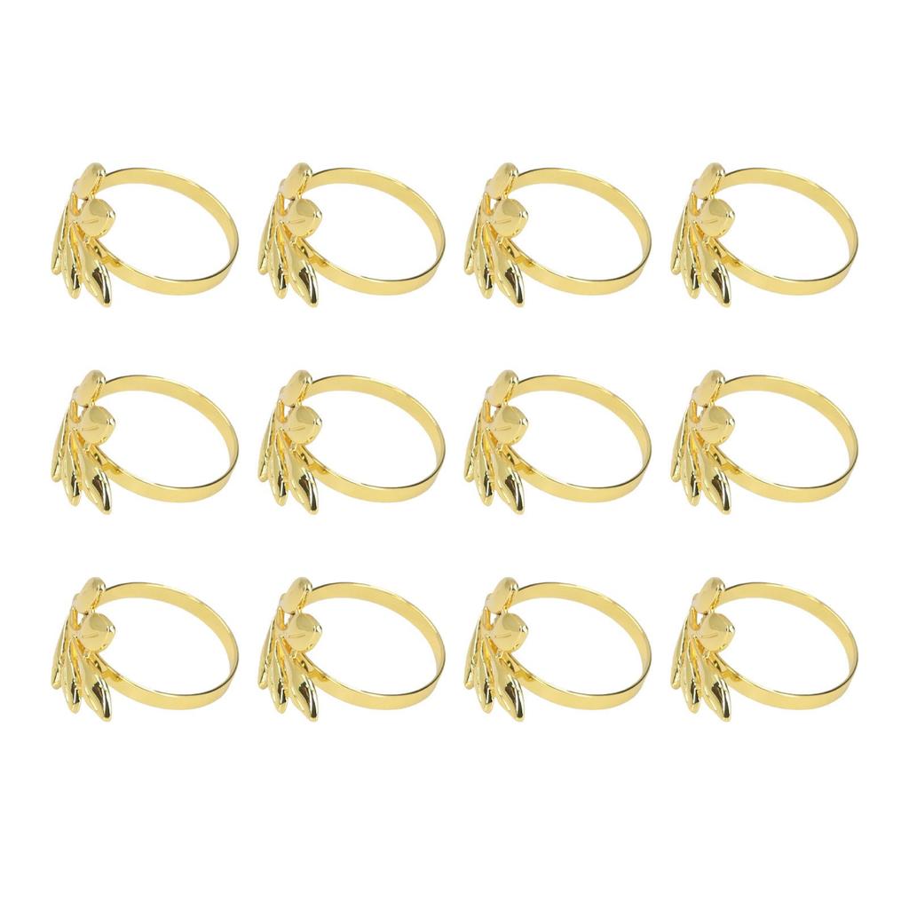 12PCS Metal Napkin Rings Leaf Napkin Ring Holders Metallic Adornment for Table Kitchen Dinner Party Wedding Gold