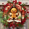 Christmas Wooden Sign with Adorable Gingerbread Man Pattern - Navidad Round Sign for Front Door, Wall Hanging Decor - Ideal Christmas Decoration