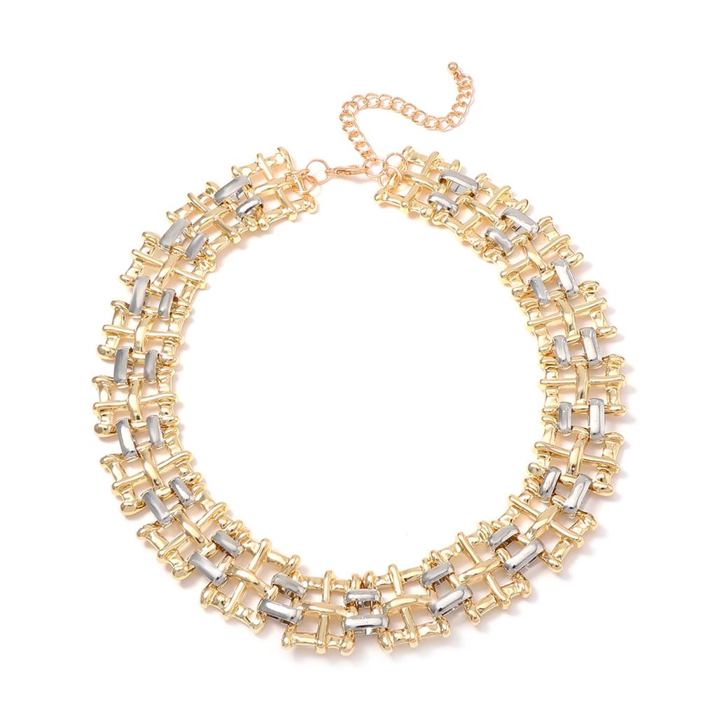 Light luxury fashion simple metal texture geometric two-color splicing chain necklace collar elegant temperament women