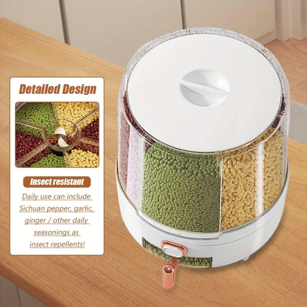 6/10KG Cereal Container 360° Rotating Food Storage Box Portable Grain Storage Dispenser Household