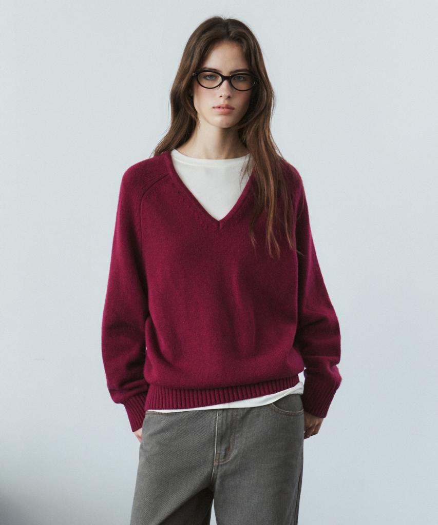 SIYAZU Sikn2156 Wool Blend Loose V-Neck Knit_Wine