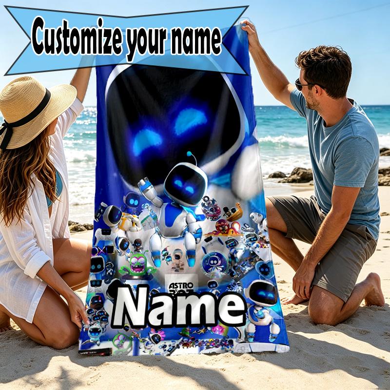 Custom Name Personalized Cosmic Bot Crew Print Beach Towel, for Trip Camping Beach Party Home Decor, Birthday Gift for Family & Friends
