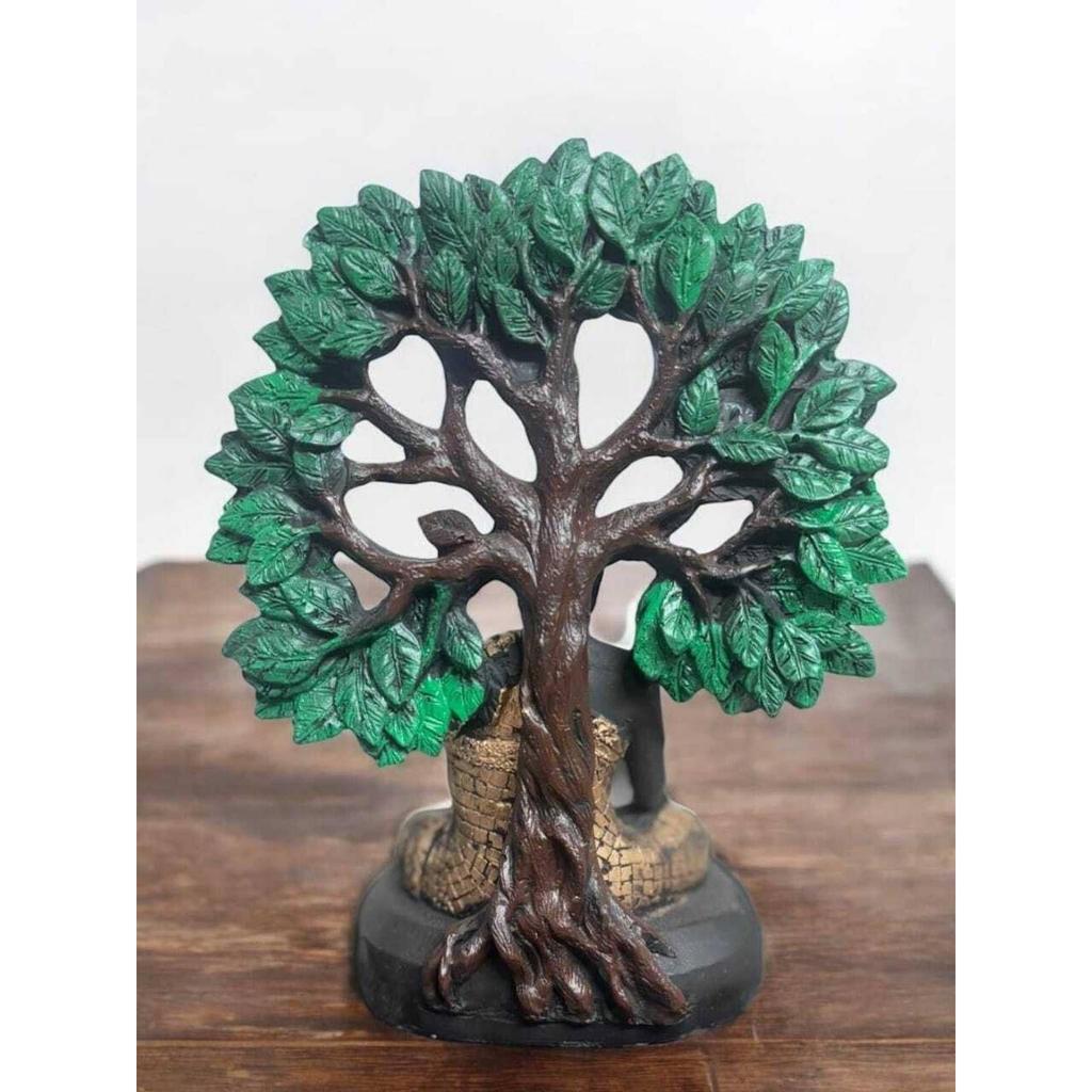 Tree Buddha Statue Showpiece Idol Home Decor Items for Living Room and Gifts Decorative Showpiece - 24 Cm  (Resin, Black, Green, Gold)