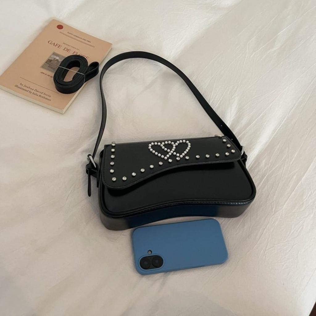 Crossbody Bag Women PU Studded Heart Decoration Daily Commute