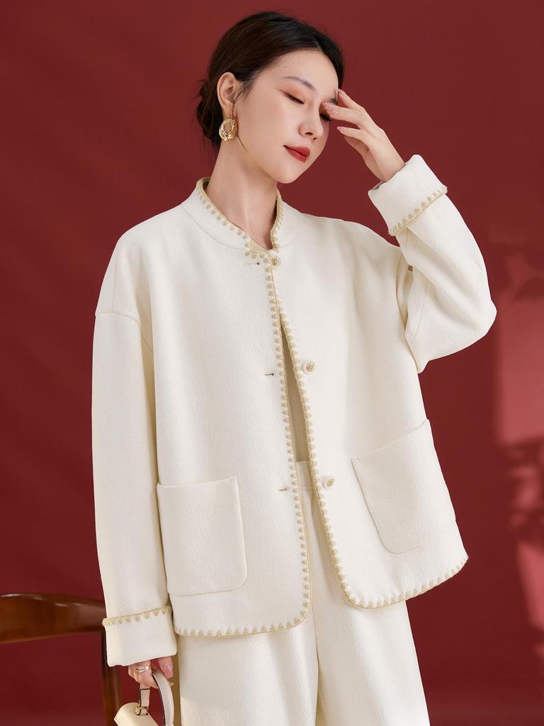 Sijiqing Autumn/Winter Wool Blend Acetate Coat - Gentle Korean Daily High-End Women's Top