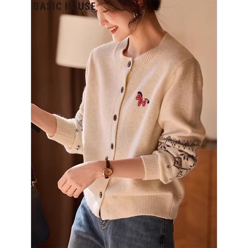 Basic House Women s Embroidered Knit Cardigan L