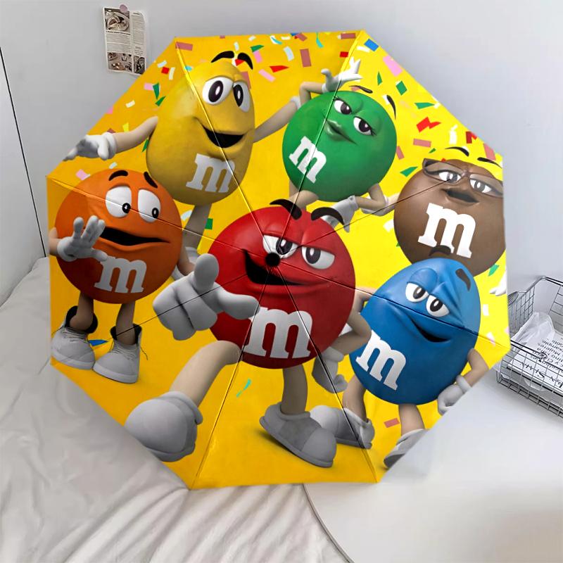 1 шт. Автоматический складной зонт - Узор M&M s, Портативный и складной дизайн с 8 спицами, Подарки на Рождество и День рождения разноцветный