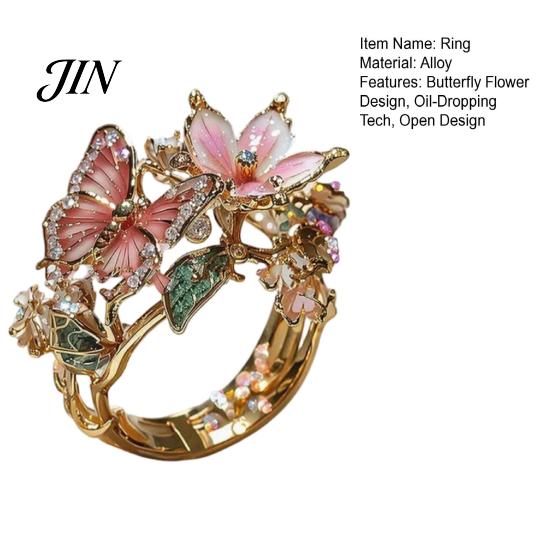 Leichter verstellbarer Ring Legierung Fingerring, Schmetterling Blume Form Öffnung Offenes Design Band für tägliches Tragen Date Party Romantischer Schmuck