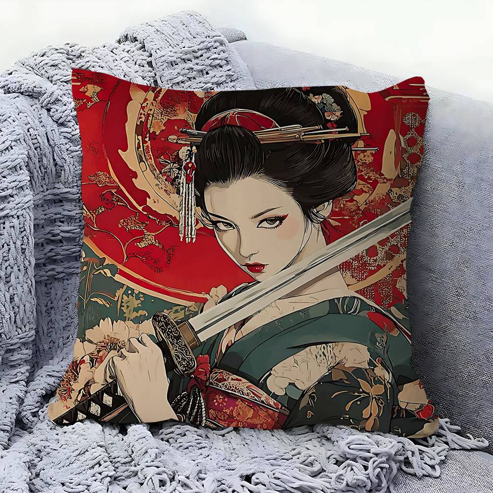 

Japanese Landscape Samurai Geisha Personalized Pillow Cover Kids Bedroom Wild Party Decor Pillowcase Kid Birthday Shower Gift 16x16Inch