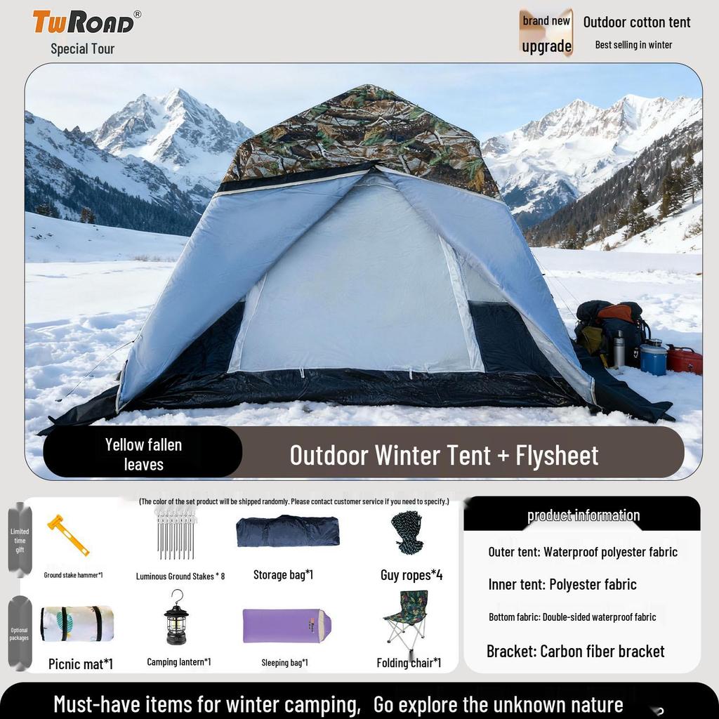 Four-Season Double-Layer Waterproof Tent with Quick-Open Design, Two Doors, Windows, and Ventilation for Camping.