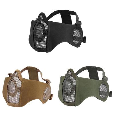 Adjustable Tactical Airsoft Half Face Steel Wire Mesh Mask w// Ear Protection Kit