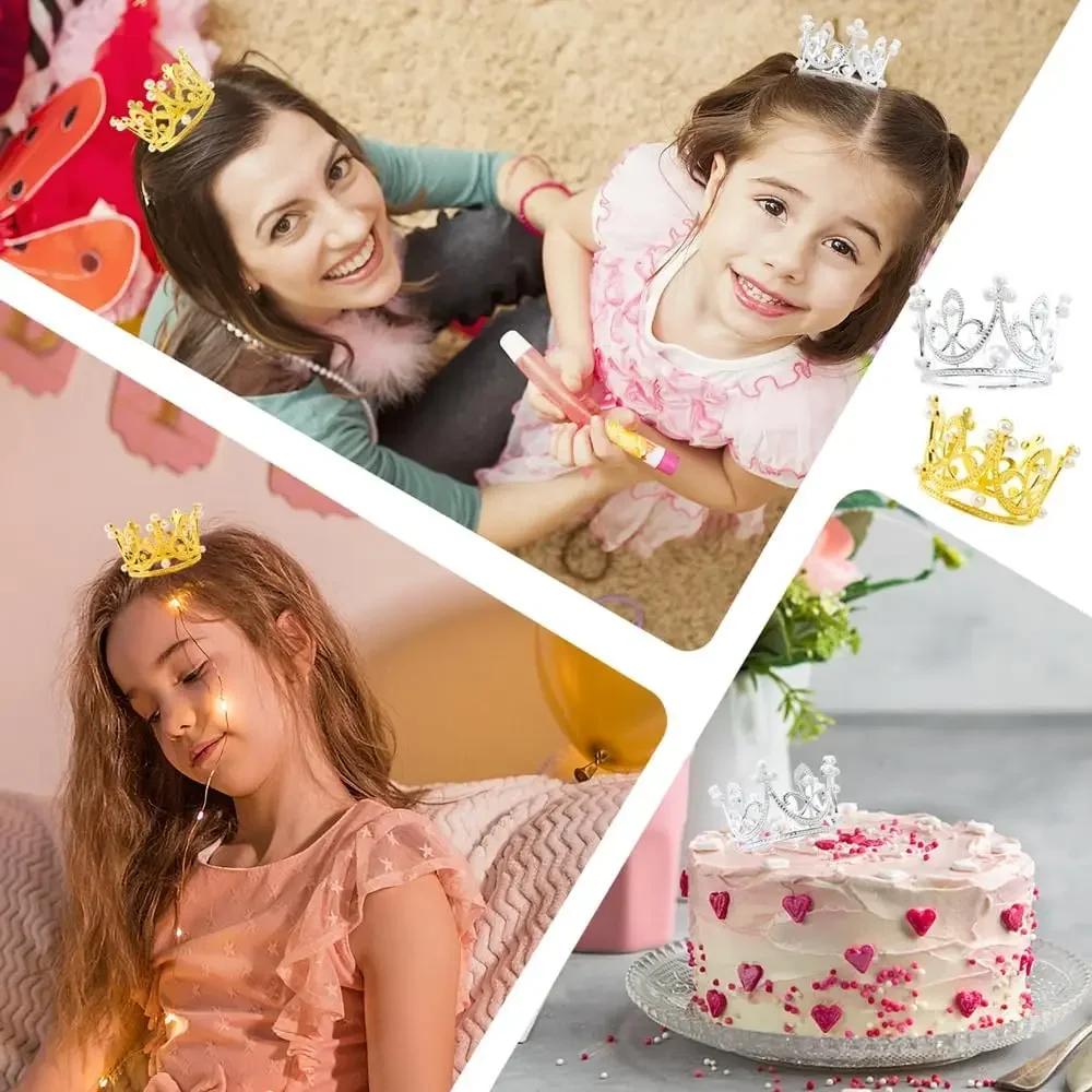 50/1pcs Mini Crown Cake Decoration Princess Topper Pearl Tiara Children Hair Ornament for Wedding Birthday Party Cake Decoration