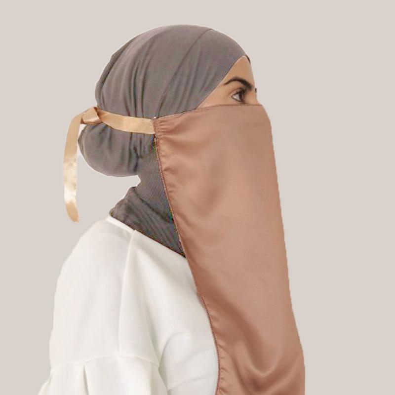 2025 Dubai Custom Luxury Multi Color Muslim Niqab Set for Women Smooth Fabric Ribbon Detail Modest Full Coverage Headscarf