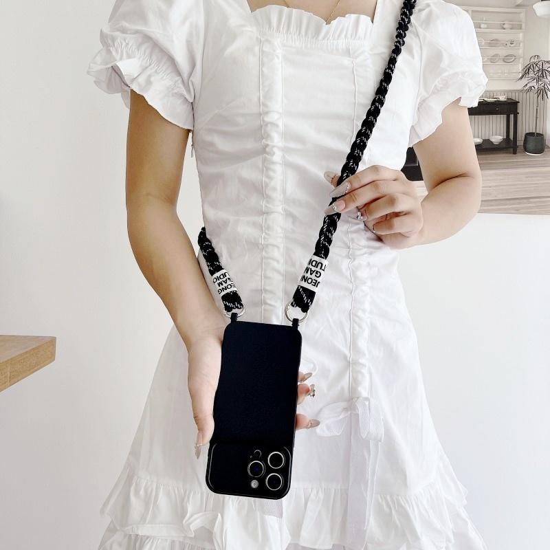Candy Cute Lanyard Case For iPhone 16 Pro Max 12 11 13 15 14 Pro Shockproof Solid Braid Crossbody Neck Cord Strap Soft Cover