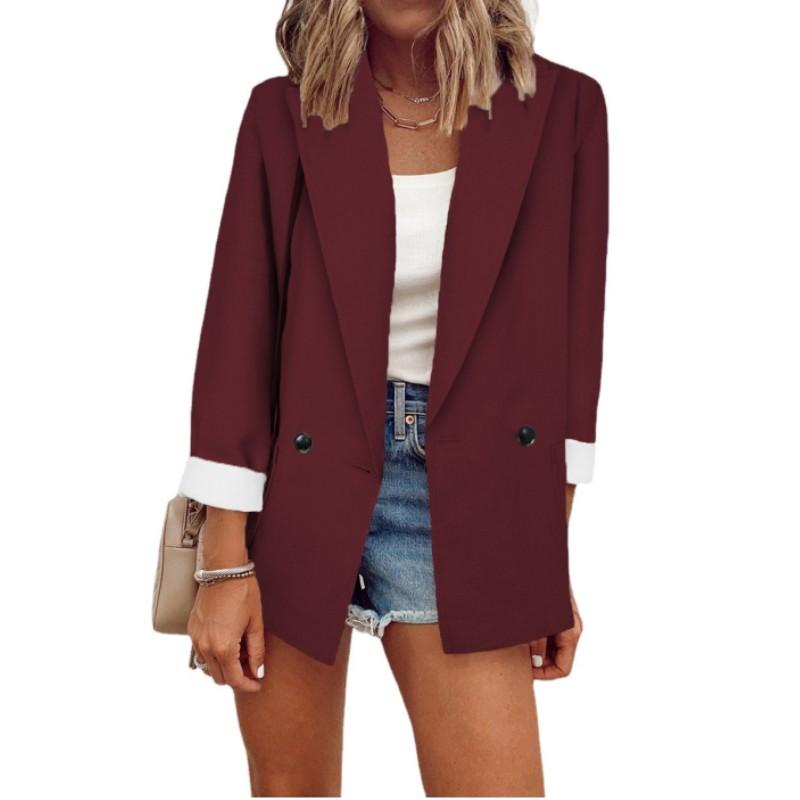 Women's Spring Solid Color Loose Suit Jacket Double-breasted Suit Collar Elegant Commuter Jacket