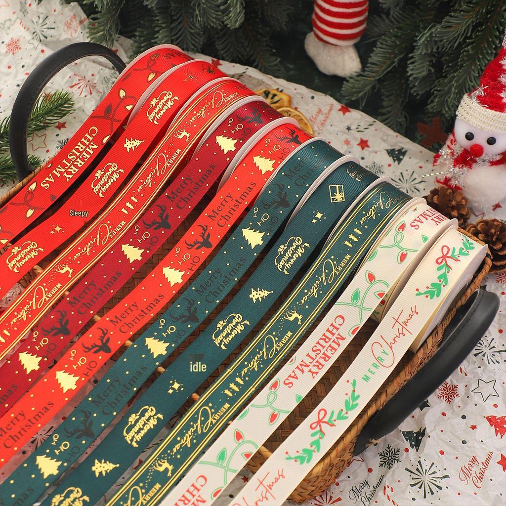 Festive Red & Green Floral Gift Bow and Satin Ribbon Set