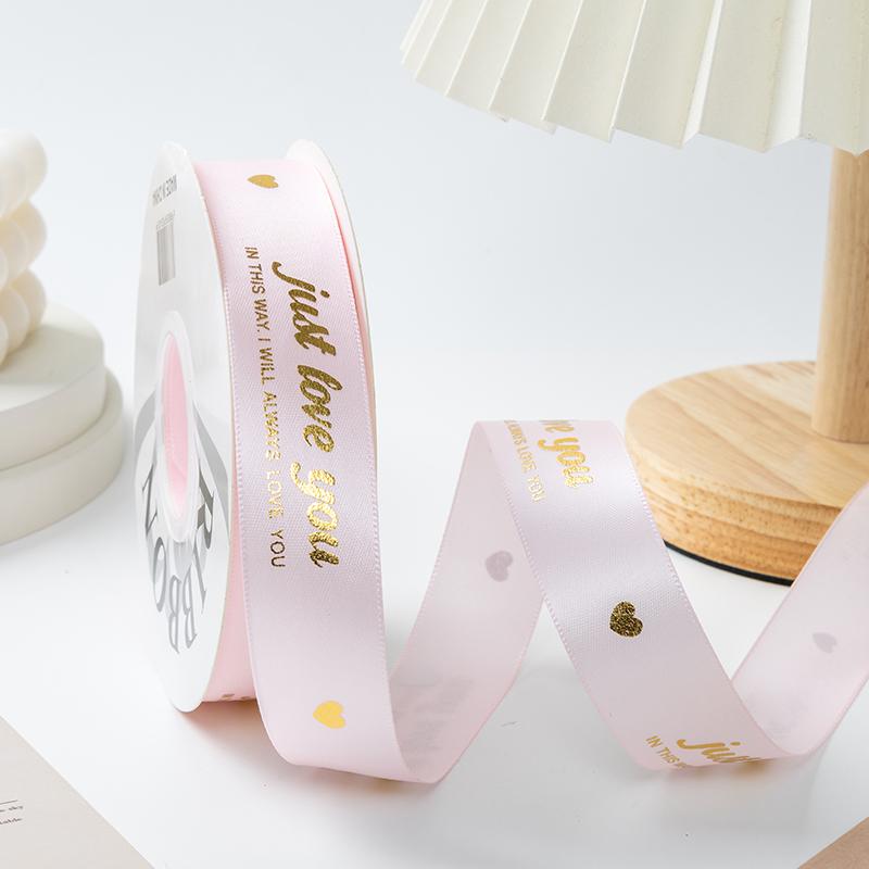 Heart Pattern Gold-embossed Polyester Cake Ribbon Valentine's Day Floral Bouquet Flower Packaging Ribbon Valentine's Day