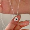 S925 Sterling Silver Flower Necklace with Black Zirconia - Elegant Korean Style Clavicle Chain