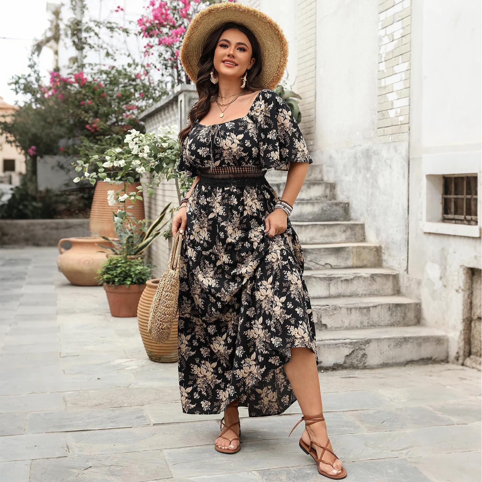 

Женская мода Темперамент Элегантные повседневные платья с завышенной талией XXXL чёрный