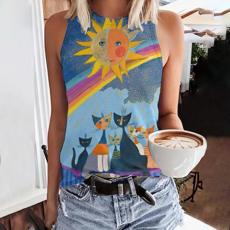 

Funny Cat 3D Print Tank Tops Women s Streetwear Casual Round Neck Vest Off Shoulder Y2k Sleeveless Camisole Female Top Clothing S