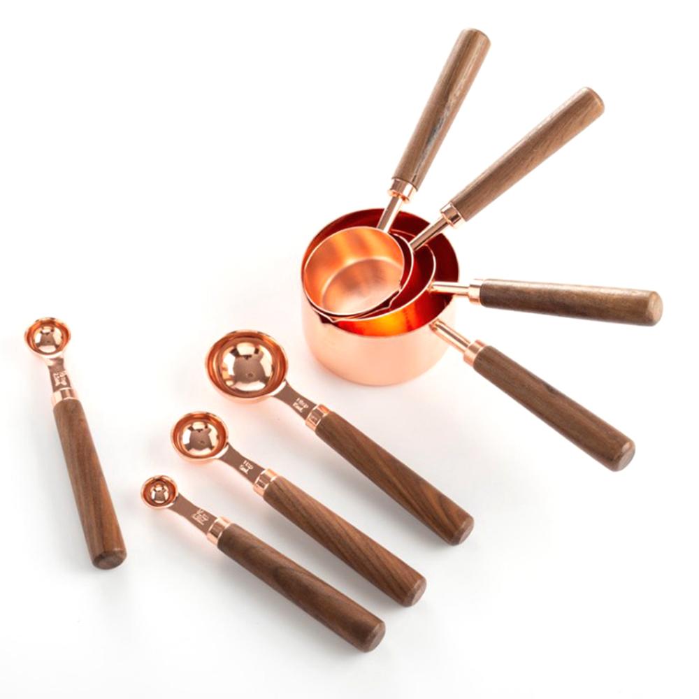 

Steel Wooden Handle Heavy Duty Sugar Scoop Measuring Spoons Set Baking Tool Measuring Cups