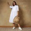 Abito Lungo Camicia Bianca in Cotone da Donna Estiva, Vestito Kurta Lungo Bottonato dalla Vestibilità Ampia e Rilassata per l'Uso Quotidiano, i Viaggi e l'Ufficio