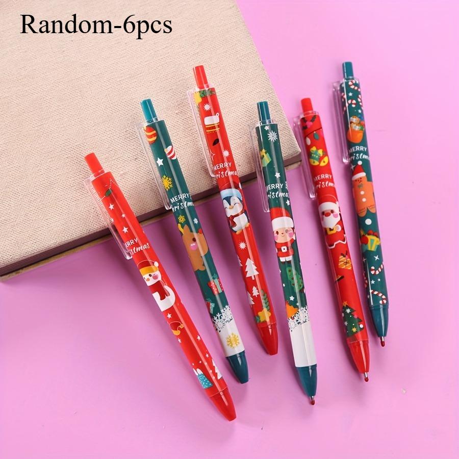 

6 шт. Рождественские мультяшные гелевые ручки с нажимным механизмом, праздничный дизайн, Санта, снеговик, животный принт, плавное письмо, школьные и офисные канцелярские принадлежности black