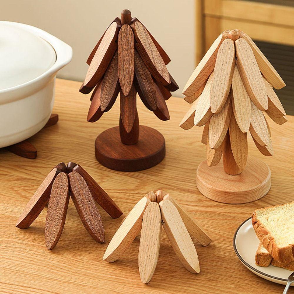 Non-slip Wooden Trivets Foldable Insulation Pads Multifunctional Christmas Tree Coaster  Kitchen