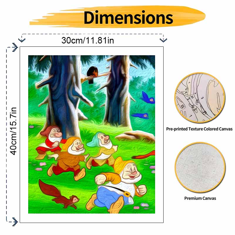 Disney Oil Painting Snow White Dwarfs Forest Scene Art Handmade Diy Painting Home Decoration Gift