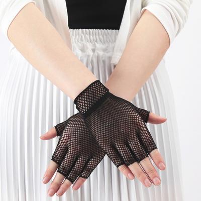 Guantes Cortos Sexy de Malla de Red para Mujer Moda Chica Sin Dedos Malla Gótico Punk Rock Elegantes Fiesta Club Nocturno Guantes Negros