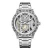 Luxus Retro Skelett Quarz Uhr für Herren Geschnitztes Lünettengehäuse Edelstahl Wasserdicht Leuchtendes Armband für Herren