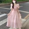 Women's French Floral Puff Sleeve Square Neck A-Line Midi Dress - Summer 2026