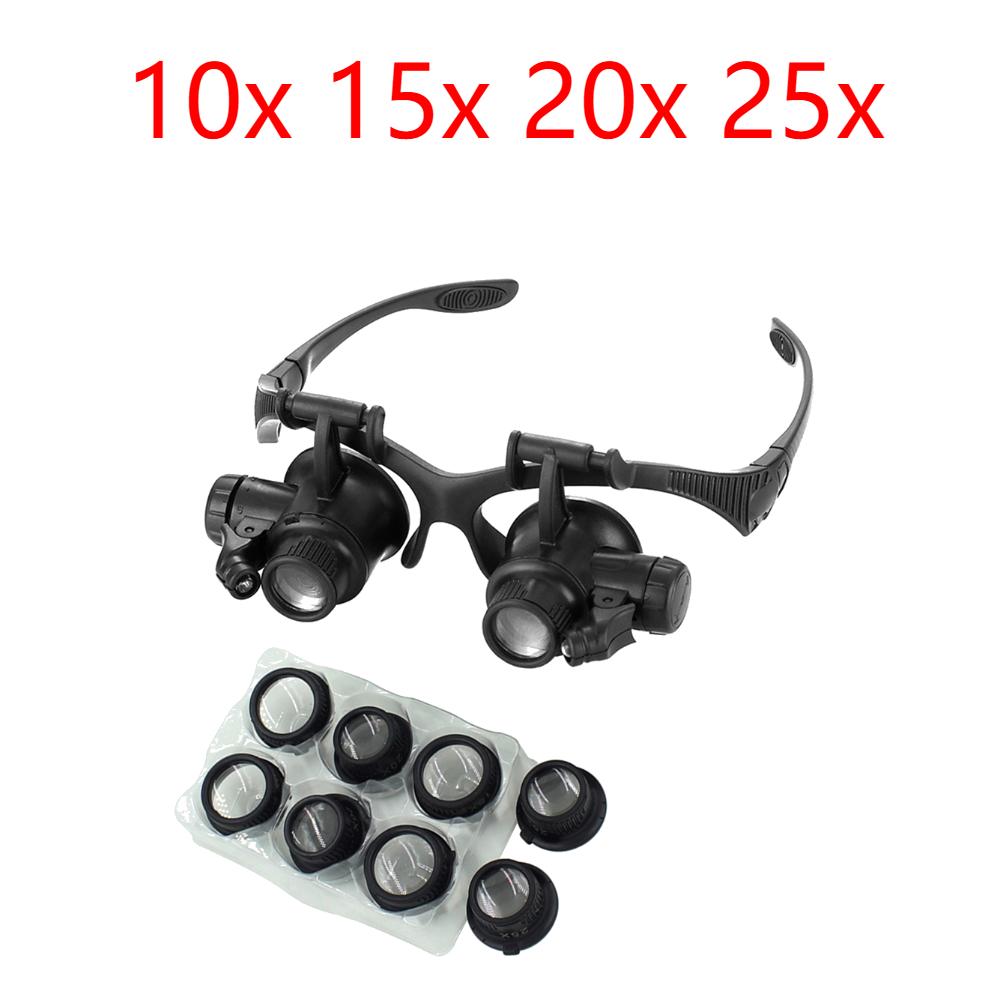 25x Eyewear Loupe Repair Third Hand Helmet Magnifying LED Magnifying Headband Head Wearing Magnifier Glasses Loupes for Reading
