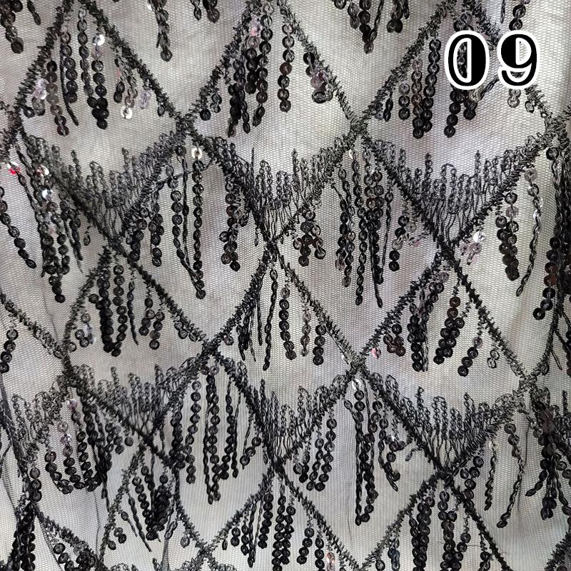 African Lace Fabric 2025 Sequins Embroidered Lace Fabric Diamond Fringe Wedding Dress Clothing Sewing Gauze Fabric 1Yard*1.5M