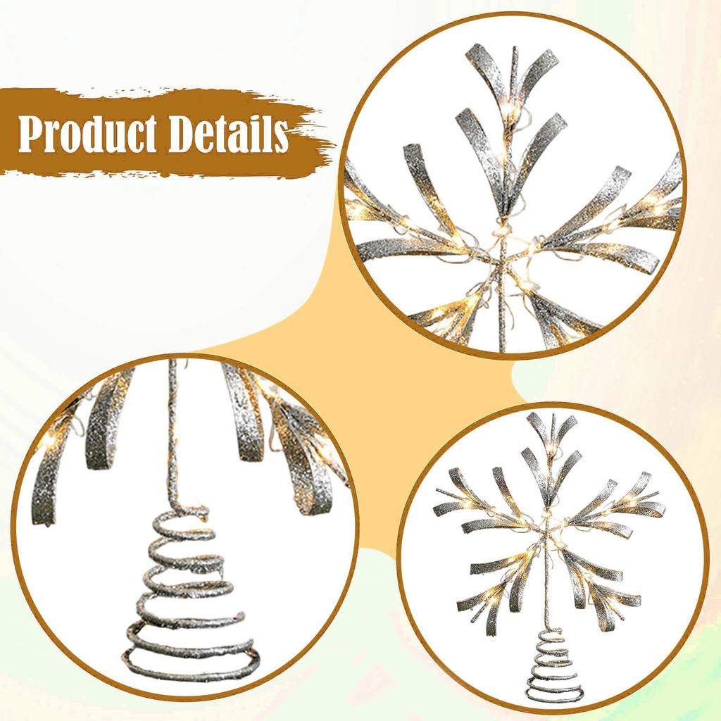 Glitzernder Weihnachtsbaumspitzenstern Schmiedeeisen LED Ornament für Partyort Außendekoration