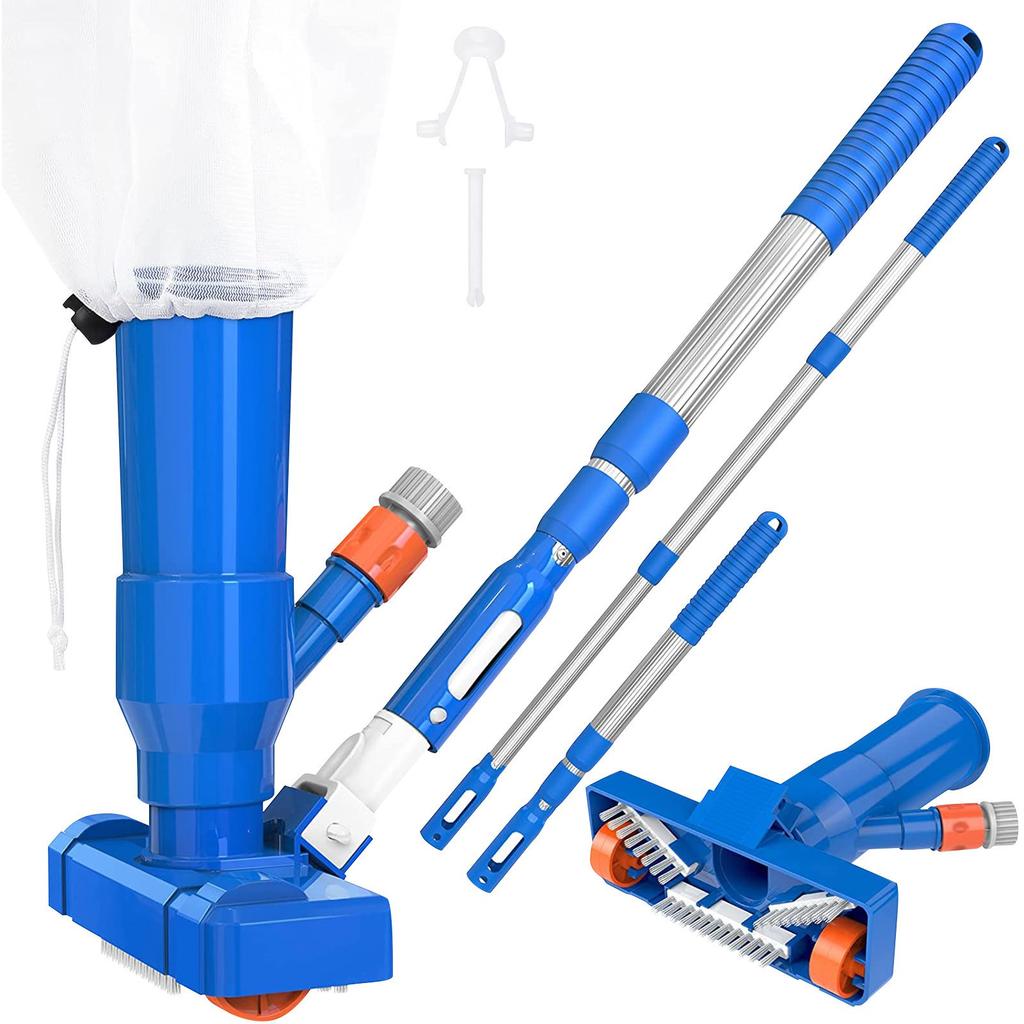 Pool Vacuum Jet Cleaner Kit with Telescopic Pole, Brush Head, and Leaf Bag for Above Ground Pools and Spas