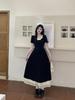 Plus Size Square Neck Elegant Tea Dress, Waist-Cinched, Summer Slimming Long Skirt