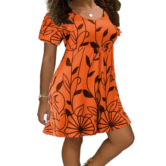 Dress Leaves Print Breathable Polyester A-line Mini Dress for Women