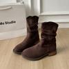 Vintage pleated new western rad mid-heel short boots women's beauty autumn thick heel fashion round head stacking boots
