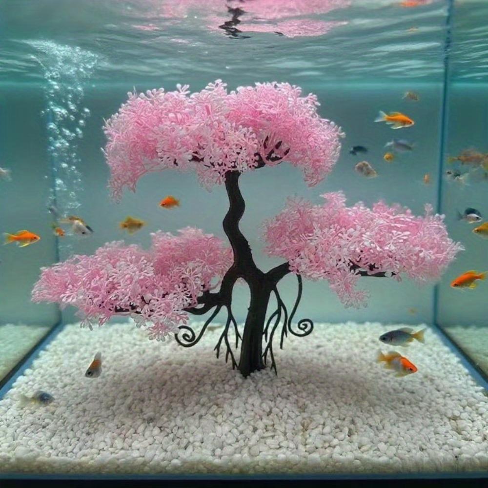 Plastic Aquarium Cherry Blossom Underwater Scene Artificial Plant Home Ornaments